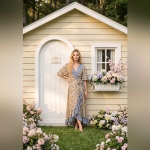 Aura Yellow and Blue Floral Maxi Dress